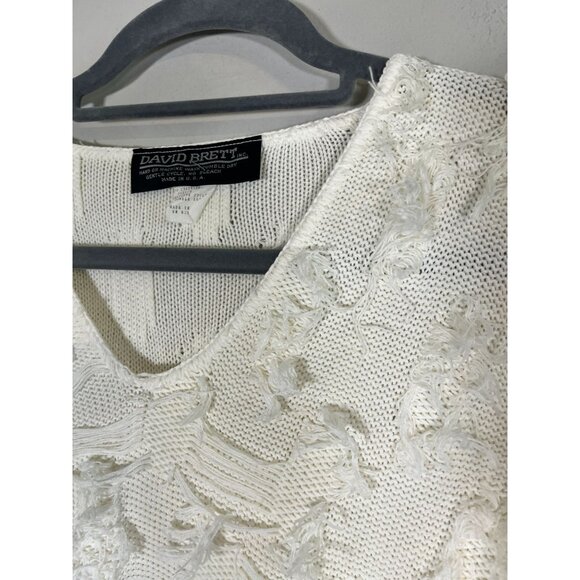 Retro Knit Fringe Sweater White L Neutral Classic Chic Preppy Fuzzy 80s Artsy - Picture 6 of 8